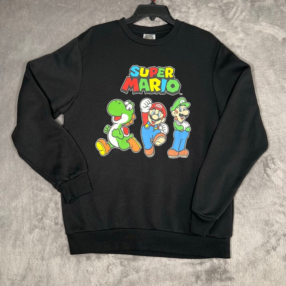 Nintendo Super Mario Mario Luigi Yoshi Black Crewneck Sweatshirt Men’s M